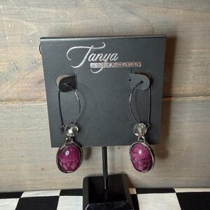 Purple Cabochon Drop Earrings